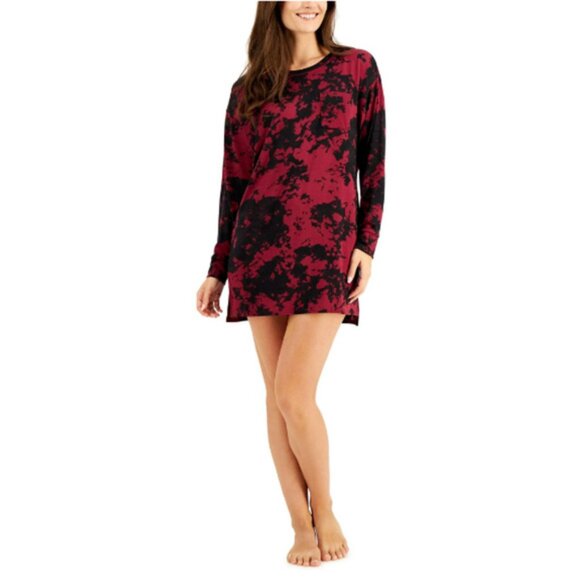 JENNI WOMENS LARGE LONG SLEEVE SUPER SOFT SLEEP SHIRT TIE-DYE PRINT RED BLACK - Picture 1 of 11